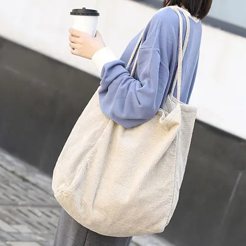 Corduroy Canvas Tote Bag with Large Capacity and Casual Style